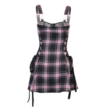 Rosa A Cuadros Sin Mangas Vestido Vintage